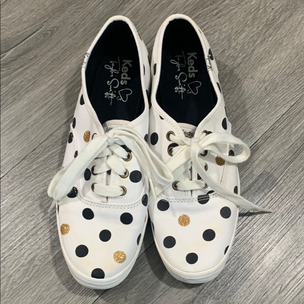 Taylor Swift X KEDS Black & Glitter Gold Polka Dot Sneakers size 8